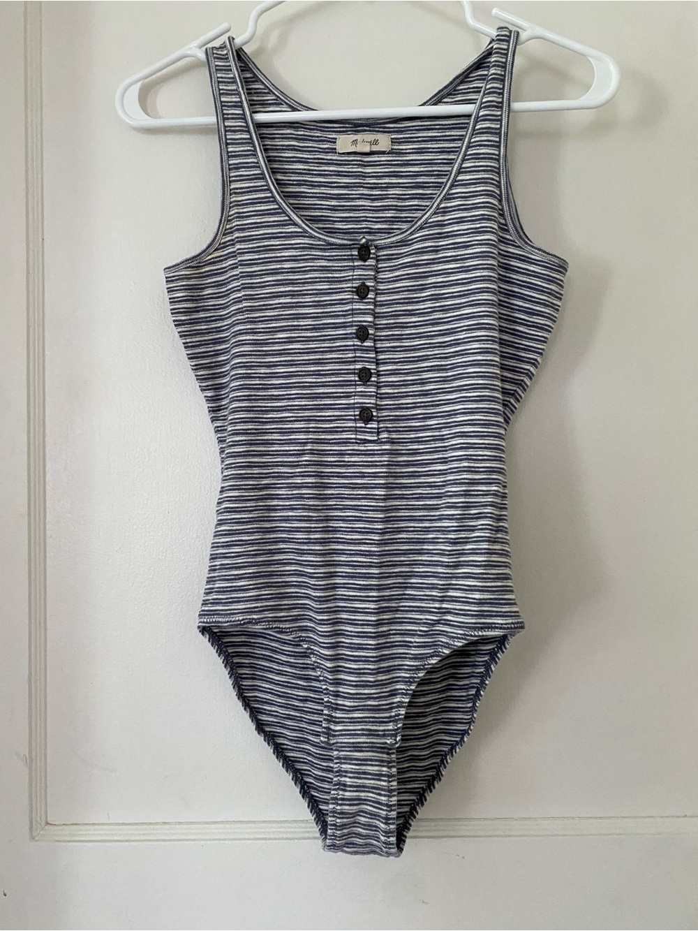 Striped Ribbed Tank Bodysuit - Blue & White